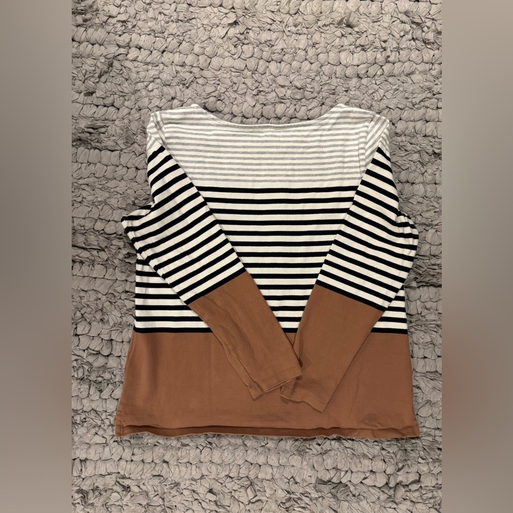 Talbots Striped and light brown color block sweater - Picture 3 of 6